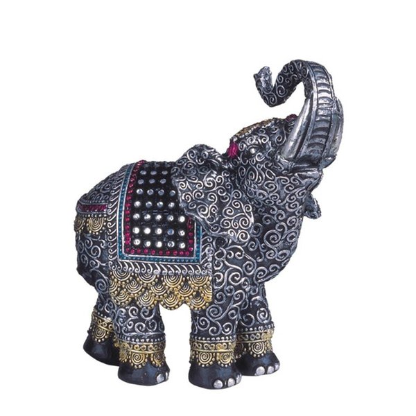 Trama 6.5 in. Thai Elephant with Trunk Raised Statue, Silver TR2032805